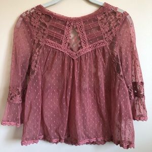 Free People Dusty Rose Sheer Blouse